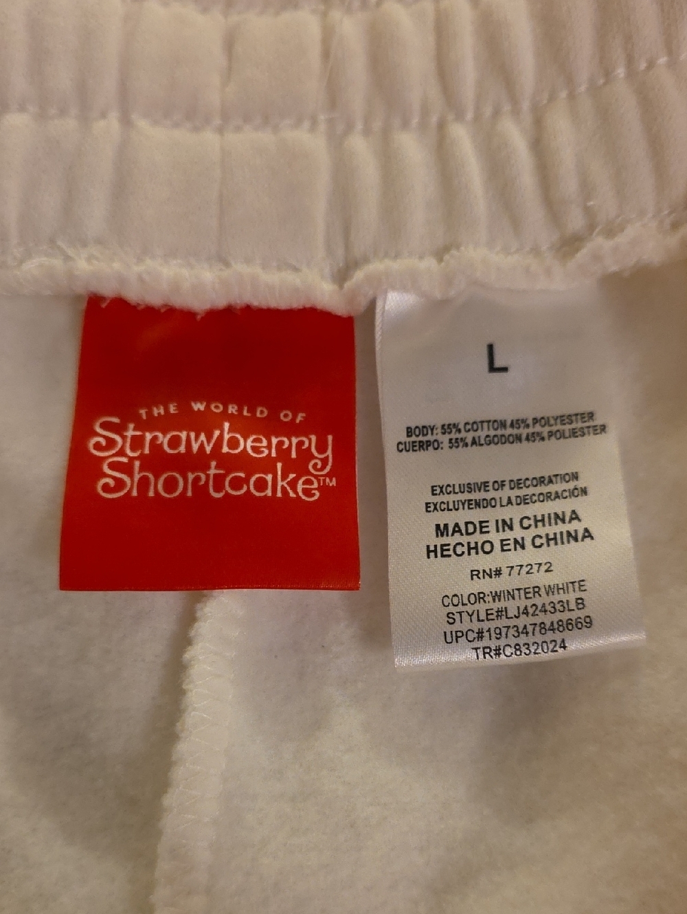 Strawberry Shortcake Graphic Jogger Sweatpants - Winter White - Size L - Picture 3 of 10